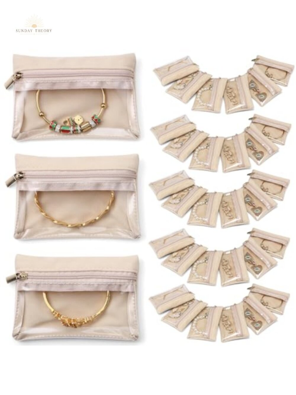33 Velvet Zipper Pouches Jewelry Travel Organizer Box with Clear Design